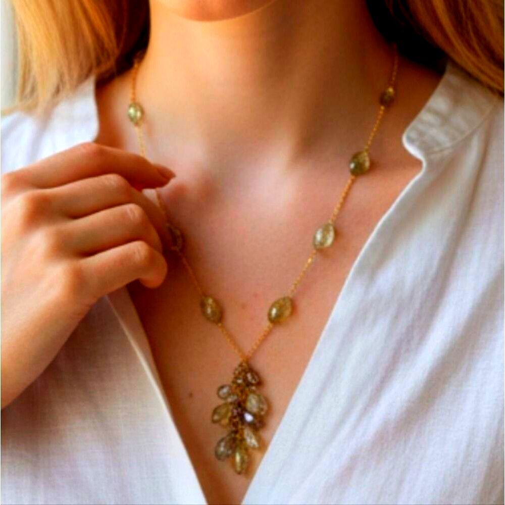 Beautiful 14 kt Solid Gold Rare Gemstones Fine Jewelry Necklace